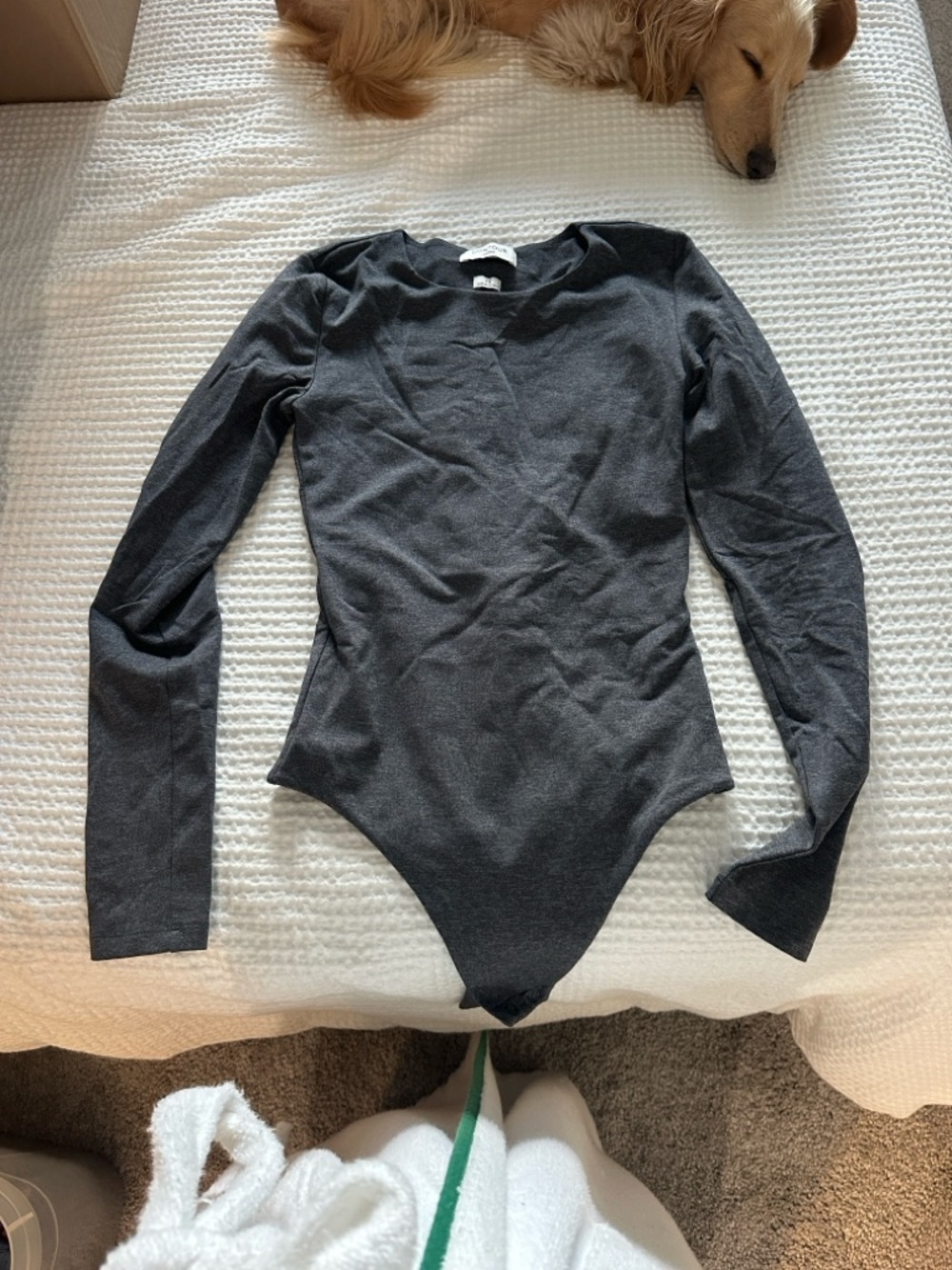 Aritzia women’s Long-Sleeve One-Piece Bodysuit in Charcoal Gray